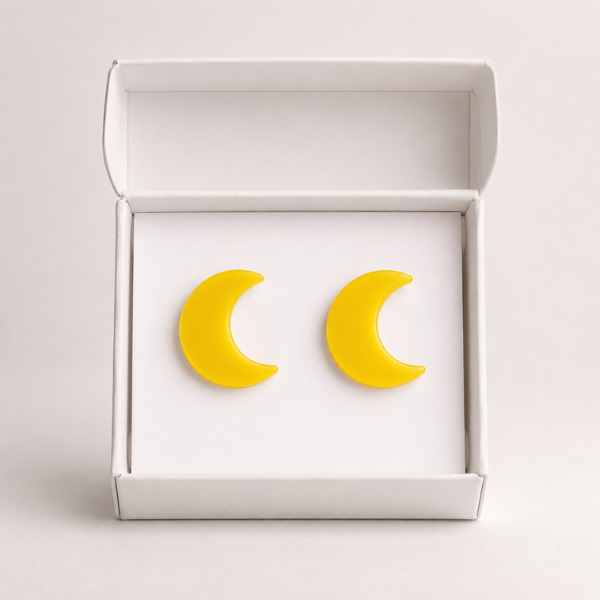 Yellow Moon Glow acrylic moon stud earrings